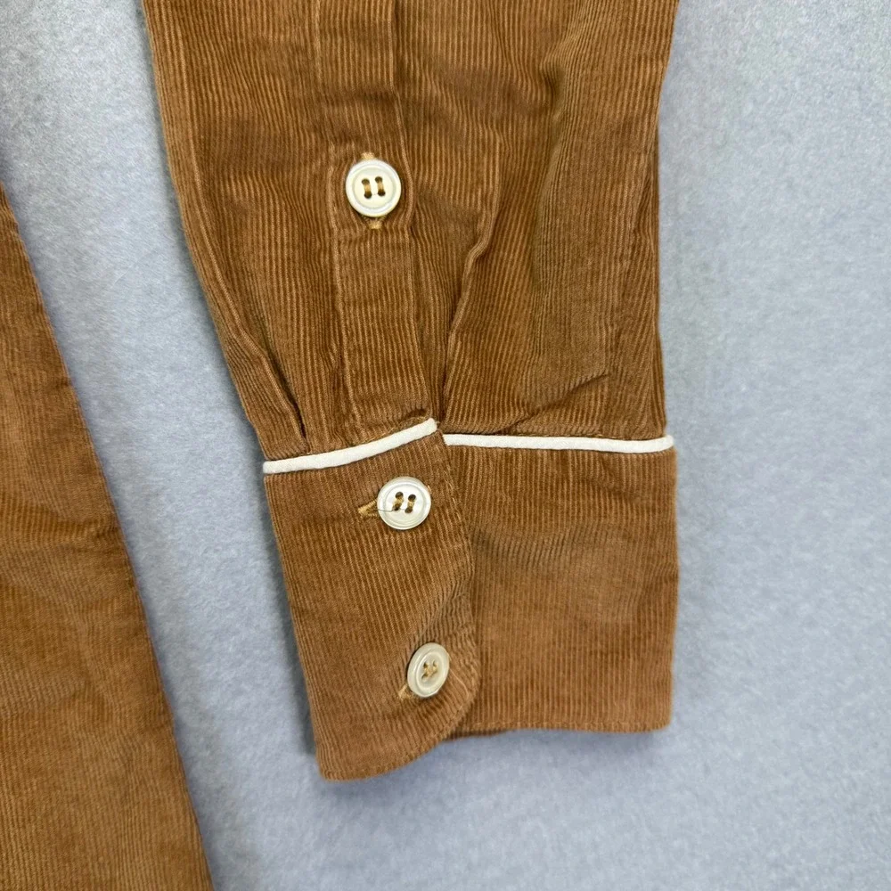 Kayce Hughes Womens Brown Corduroy Shift Dress Size 4 Long Sleeve White‎ Piping